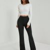 Women's Solid Color Flared Black Velvet Trousers