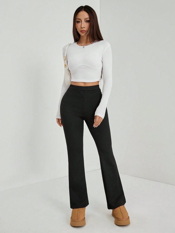 Women's Solid Color Flared Black Velvet Trousers