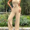 Women's Solid Color Front Button Vest & Straight Pants Two Piece Set