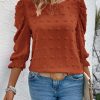Women's Casual Solid Color Cutout Puff Sleeve Blouse For Autumn