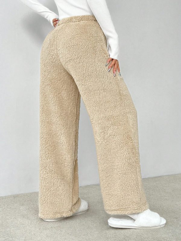 Drawstring Waist Teddy Wide Leg Pants