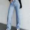 100%Cotton Women'S Solid Color Straight Leg Jeans