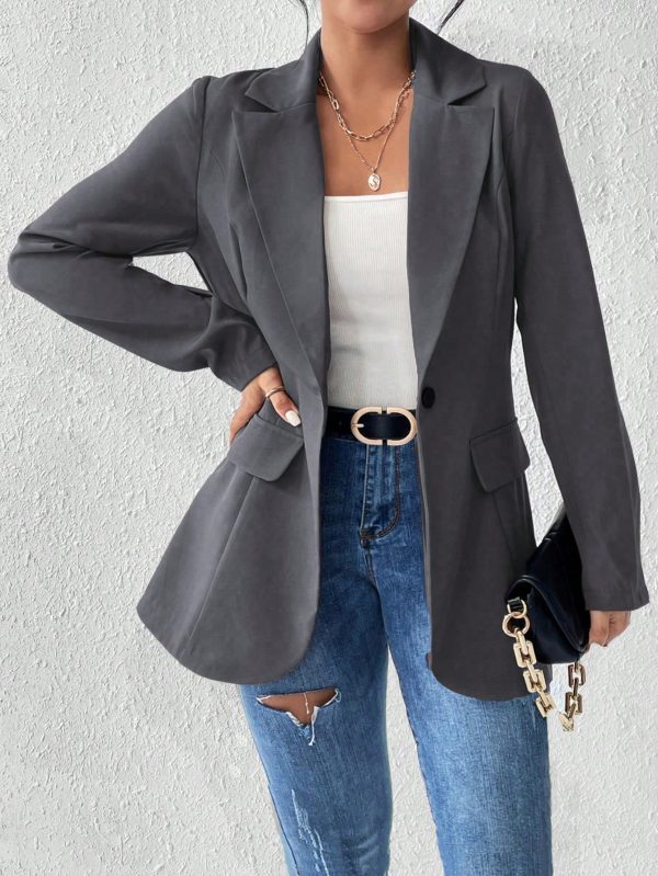 Women's French Collar Long Sleeve Solid Color Blazer Jacket For Autumn