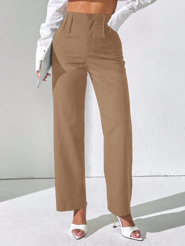 Women Solid Color Woven Casual Straight-Leg Pants