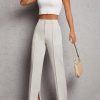 Solid Split Hem Suit Pants