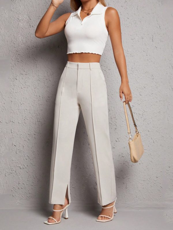 Solid Split Hem Suit Pants