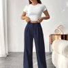 Women's Solid Color Pocket Elegant Straight Leg Office Pants