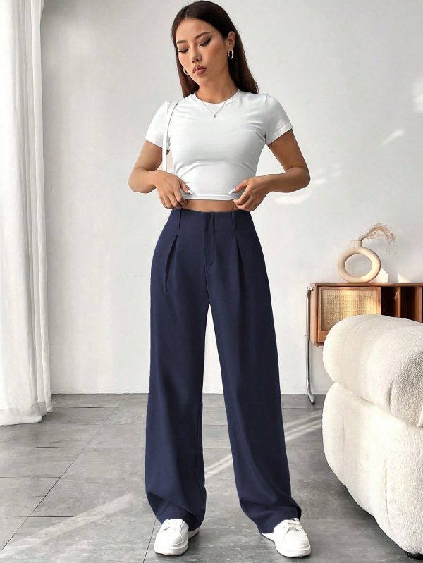 Women's Solid Color Pocket Elegant Straight Leg Office Pants