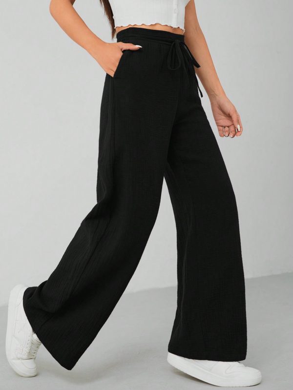 Women's Solid Color Wide Leg Trousers With Insert Pockets