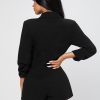 Solid Shawl Collar Wrap Spring Outfits Black Romper