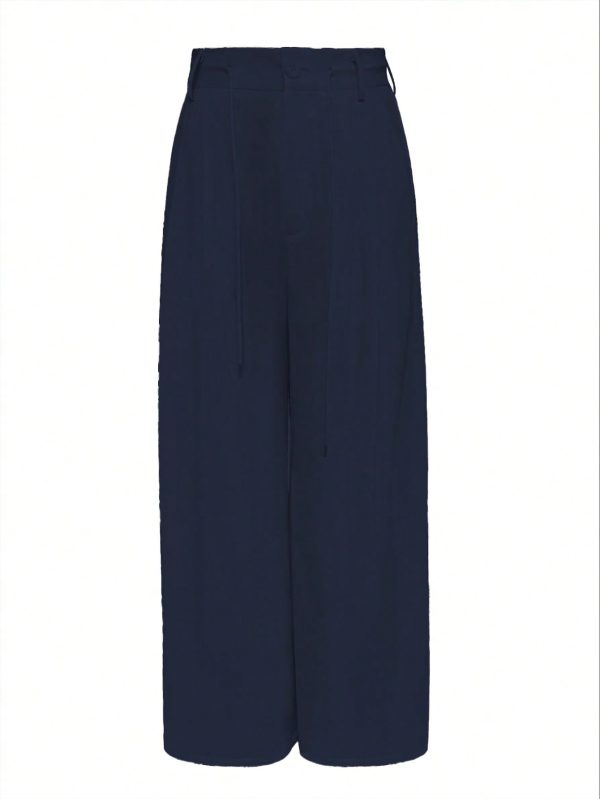 Women Casual Solid Color Slant Pocket Loose Wide Leg Pants, Autumn
