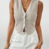 Women's Autumn Striped V-Neck Single-Breasted Casual Pineapple Flower Tank Top