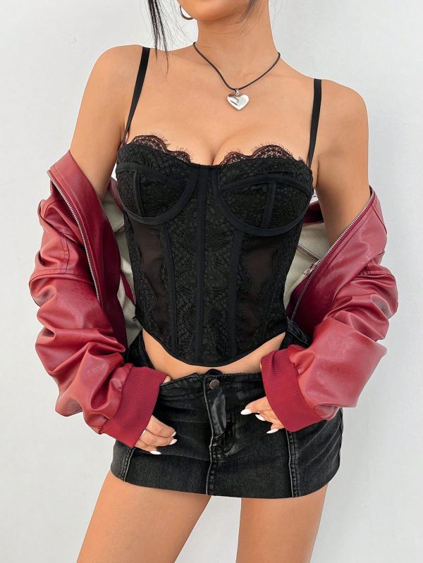 Women Lace Patchwork Camisole Top, Simple Design For Casual Daily Wear