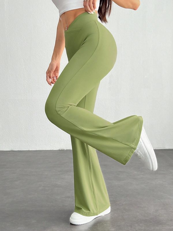 Simple Solid Color Wrap High Waist Flared Pants
