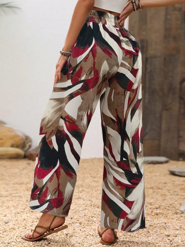 Casual Plant Print Straight-Leg Pants