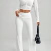 White Y2k Solid Ruched Flare Leg Pants Flare Leggings