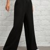 Women's Solid Color Waist Wrap Black Wide Leg Pants
