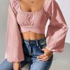Ladies" Fashionable Sweet Square Collar Backless Tie-Up Shirt