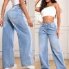 Women Casual Pockets Wide-Leg Loose Fit Denim Jeans