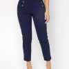 High Waist Double Button Skinny Cropped Pants