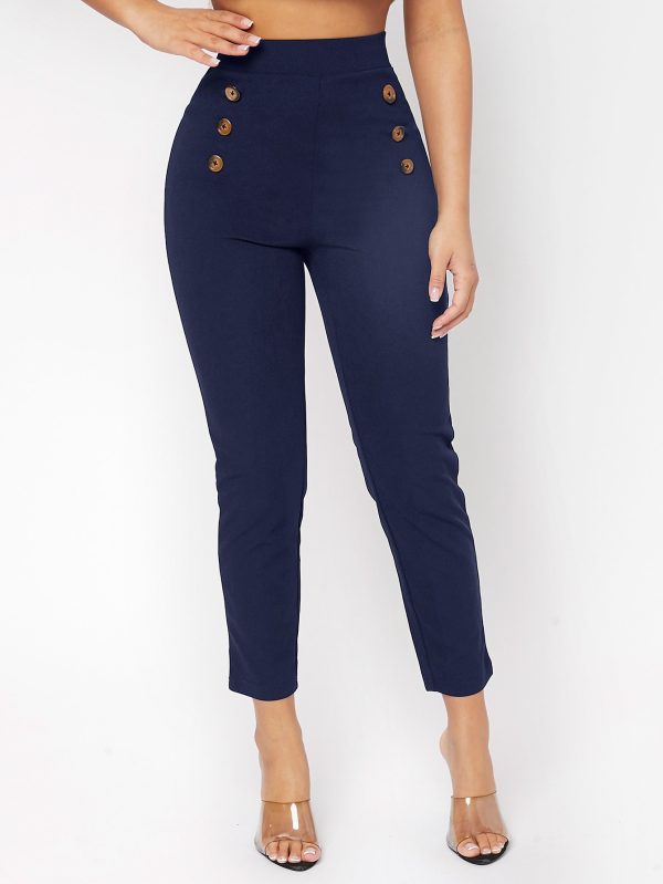 High Waist Double Button Skinny Cropped Pants
