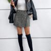 Ladies' Autumn Fashion Striped Button Decor Skirt