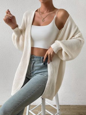 Women Casual Minimalist Style Knitted Cardigan, Fashion Knitwear For Autumn & Winter