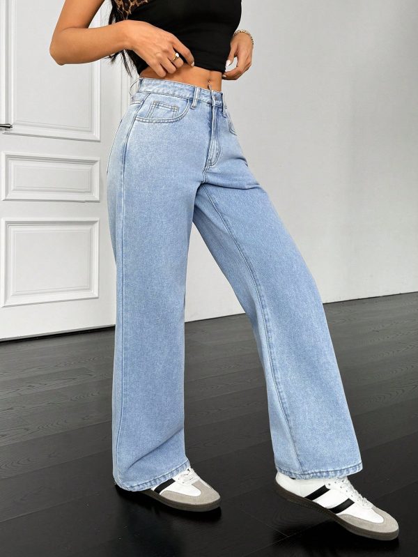 Women's Fashion Versatile Washed Slant Pocket Loose Wide Leg Jeans