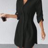 Casual Minimalist Solid Color Button Front Shirt Dress, For Autumn
