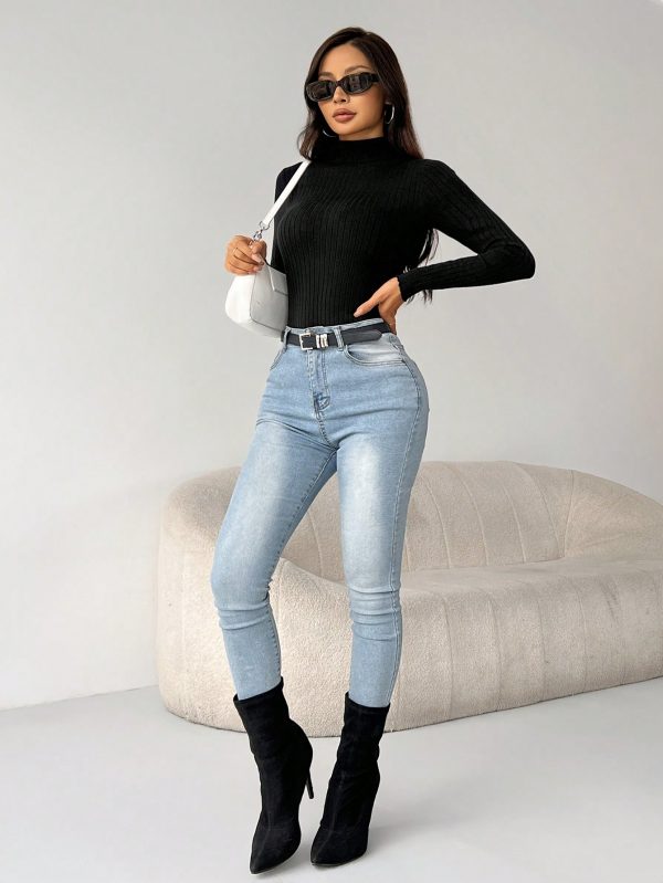 3pcs Turtle Neck Ribbed Knit Sweater