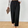 Women's Elegant Button Pocket Black Woven Straight Leg Pants