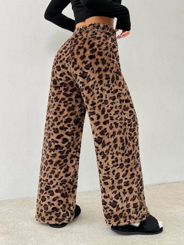 Women's New Leopard Print Plush Trousers Suitable For Autumn And Winter