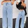Women's Fashion Versatile Washed Slant Pocket Loose Wide Leg Jeans