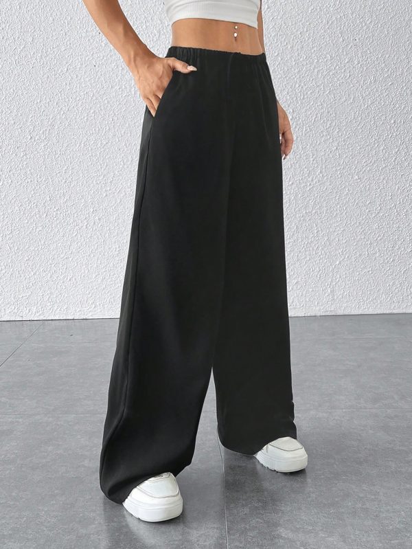 Drawstring Waist Long Pants With Pockets, Loose Pant