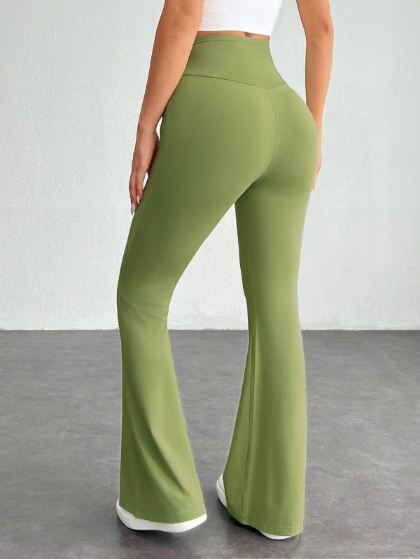 Simple Solid Color Wrap High Waist Flared Pants
