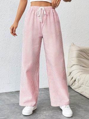 Women's Tie Waist Pinstripe Straight Leg Pants
