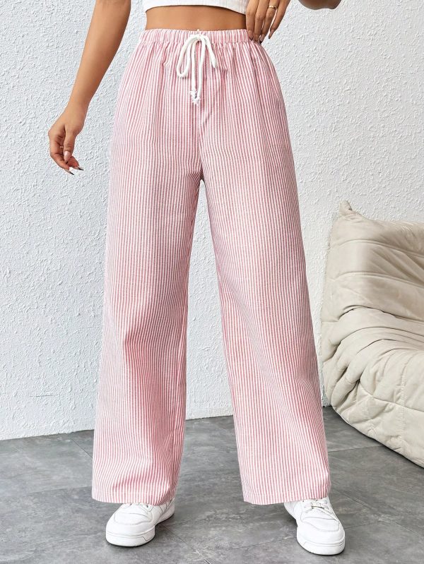 Women's Tie Waist Pinstripe Straight Leg Pants