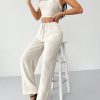 Linen Fabrics Solid Color Halter Top And Pants Casual Set