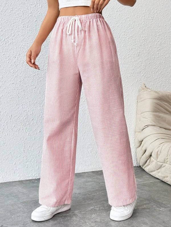 Women's Tie Waist Pinstripe Straight Leg Pants
