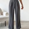 Women Plain Front Button Closure Minimalist Casual Pants, Daily Wear