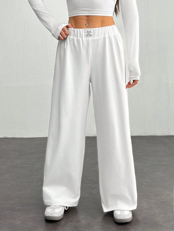 Women Casual Letter Printed Elastic Waist Loose Wide Leg Pants