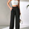 High Waist Pleated Details Elastic Waist Slant Pockets Versatile Wide Leg Pants.