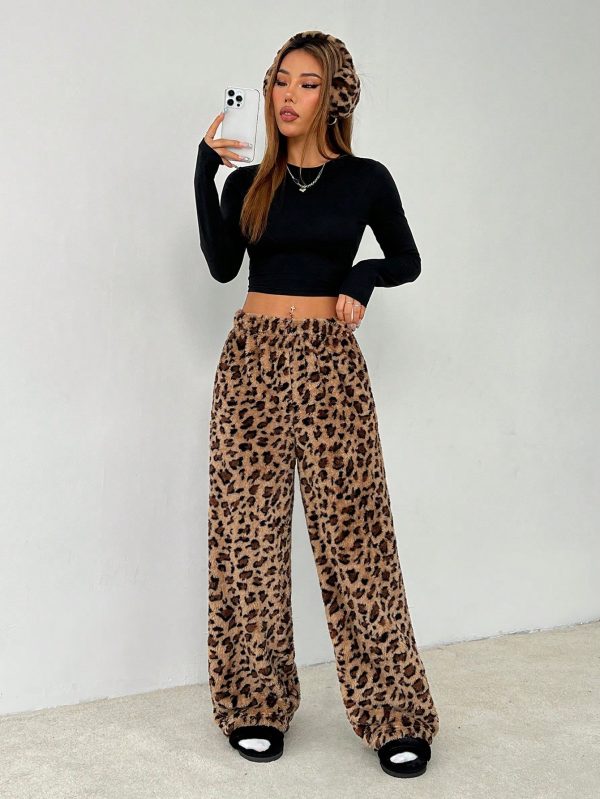 Women's New Leopard Print Plush Trousers Suitable For Autumn And Winter