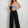 Women's Solid Color Waist Wrap Black Wide Leg Pants
