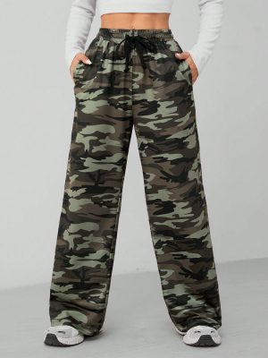 Camouflage Pattern Wide Leg Women's Trousers And Sweatpants