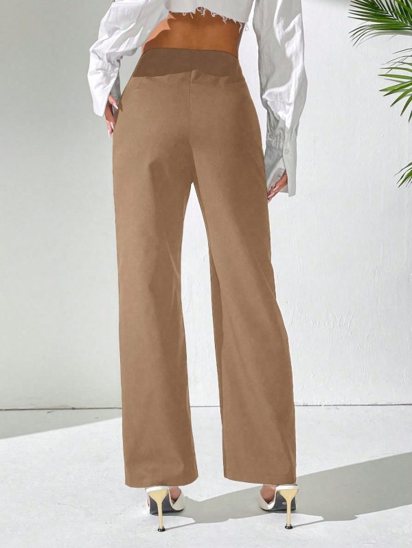 Women Solid Color Woven Casual Straight-Leg Pants