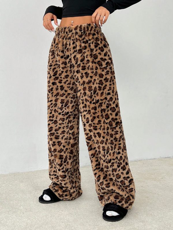 Women's New Leopard Print Plush Trousers Suitable For Autumn And Winter