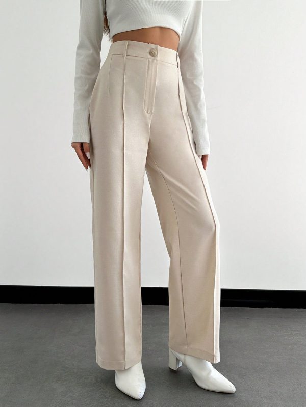 Women's Solid Color Front Button Minimalist Long Pants, Casual Everyday Wear