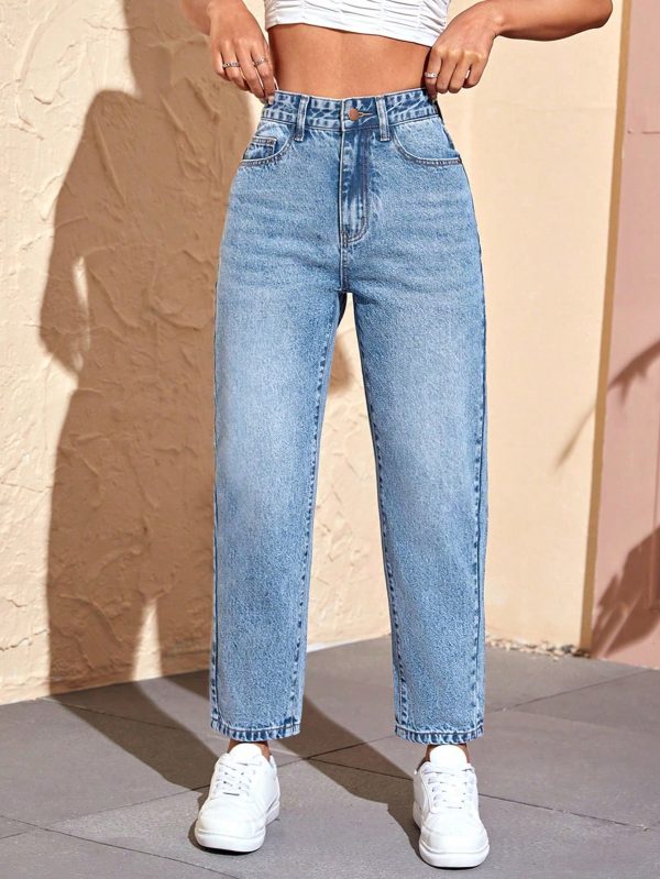 Solid Mom Fit Jeans