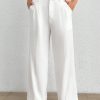 Women's Solid Color Pleated LooseWhite Pants